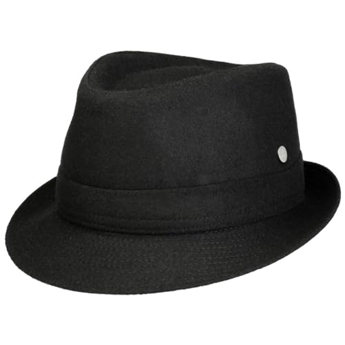 LIERYS Aneb Trilby mit Schurwolle Damen/Herren - Filzhut Made in Italy - Herrenhut mit Teflon-Beschichtung - Wasserabweisender Hut - Größe L 58-59 cm - Schwarzer Fedora - Herbst/Winter von LIERYS