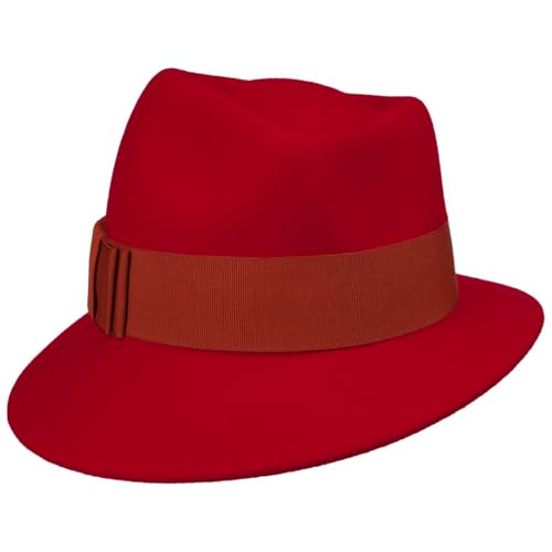 LIERYS Asym Damenhut mit Ripsband Wollfilzhut Hut Filzhut für Damen - Made in Italy Frühling-Sommer Herbst-Winter - One Size rot von LIERYS