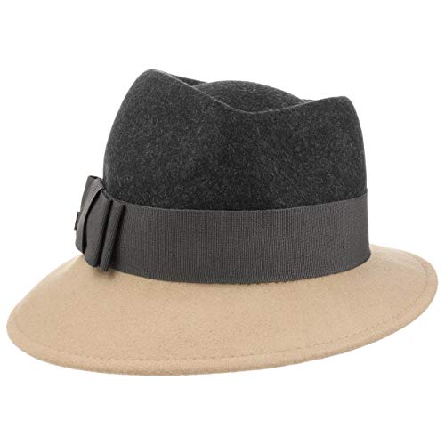 LIERYS Asym Twotone Wollfilzhut Damenhut Hut Filzhut Wollhut Damen - Made in Italy Trilby mit Ripsband Herbst-Winter - One Size anthrazit-beige von LIERYS