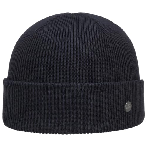 LIERYS Basic Umschlagmütze - Einfarbige Mütze - Beanie-Style - Winter Strickmütze aus Bio-Baumwolle - Unisex - Herbst/Winter - Made in Germany dunkelblau One Size von LIERYS