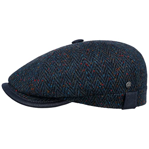 LIERYS Beltrino Herringbone Flatcap Ballonmütze Schirmmütze Wollcap Herren - Made in Italy mit Schirm, Futter Herbst-Winter - 55 cm dunkelblau von LIERYS