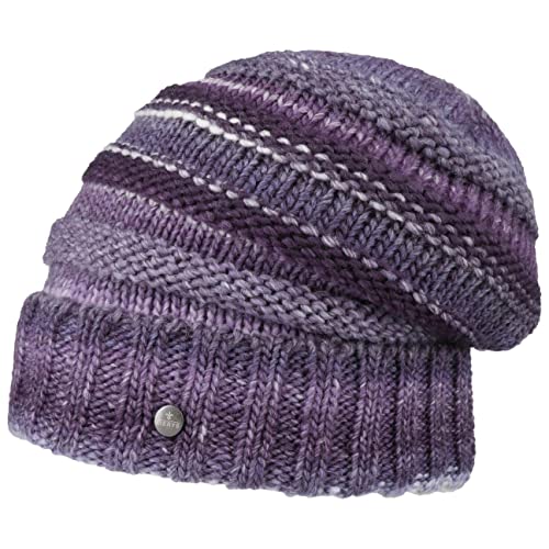 LIERYS Bernardo Oversize Strickmütze Damen/Herren (26 cm lang) - Made in Germany - Wintermütze aus Schurwolle - Long Beanie in One Size 55-63 cm - Mütze mit Umschlag - Winter Flieder One Size von LIERYS