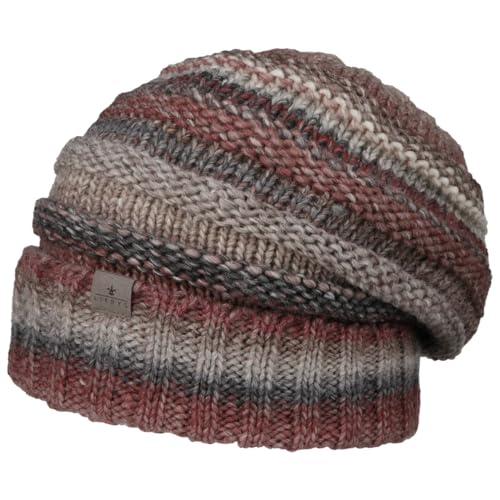 LIERYS Bernardo Oversize Strickmütze Damen/Herren (26 cm lang) - Made in Germany - Wintermütze aus Schurwolle - Long Beanie in One Size 55-63 cm - Mütze mit Umschlag - Winter grau-rot One Size von LIERYS