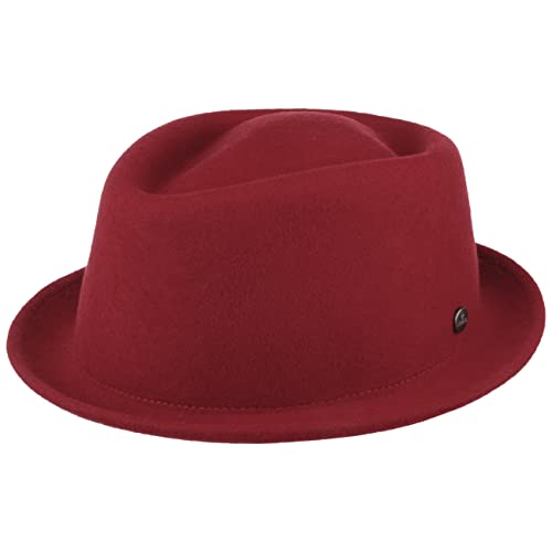 LIERYS Blank Pork Pie Filzhut wasserabweisend knautschbar Wollfilz Damen Herren Sommer Winter dunkelrot XL (60-61 cm) von LIERYS