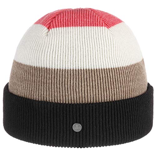 LIERYS Block Stripes Merinomütze Umschlag-Beanie Wärmende Wintermütze Unisex Herbst Winter Made in Germany apricot One Size von LIERYS