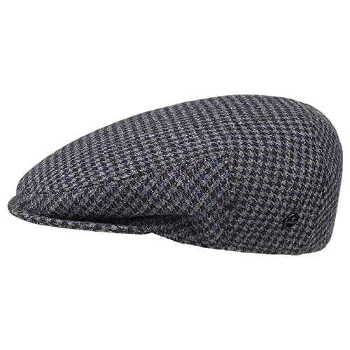 LIERYS Britain Hahnentritt Flatcap Herren Made in Italy Schiebermütze aus Wolle Modern mit glattem Innenfutter Schirmmütze kariert Herbst Winter blau 62 cm von LIERYS