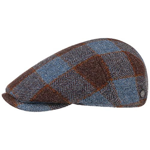 LIERYS Capri Check Virgin Wool Flatcap Karomuster Schirmmütze Herren Made in Italy Herbst Winter braun-blau 60 cm von LIERYS