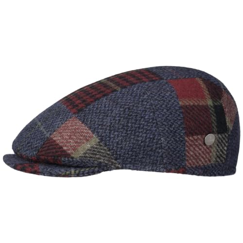 LIERYS Capri Merino Patchwork Flatcap Damen/Herren - Schirmmütze aus 100% Merinowolle - Schiebermütze Made in Italy - Karierte Wollcap Herbst/Winter blau 55 cm von LIERYS