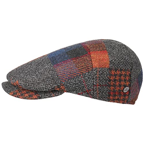 LIERYS Capri Merino Patchwork Flatcap Damen/Herren - Schirmmütze aus 100% Merinowolle - Schiebermütze Made in Italy - Karierte Wollcap Herbst/Winter grau 56 cm von LIERYS