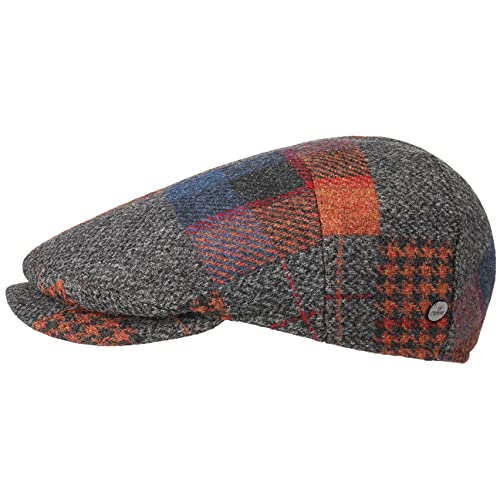 LIERYS Capri Merino Patchwork Flatcap Schiebermütze 100% Merinowolle Made in Italy Damen Herren Herbst Winter grau 58 cm von LIERYS