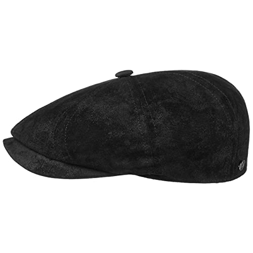 LIERYS Carlsen Pigskin Flatcap Herren - 100% Leder - Made IN The EU - Schirmmütze gefüttert - Herrenmütze mit Schirm - Futter aus 100% Baumwolle - Schiebermütze Herbst/Winter schwarz M (56-57 cm) von LIERYS