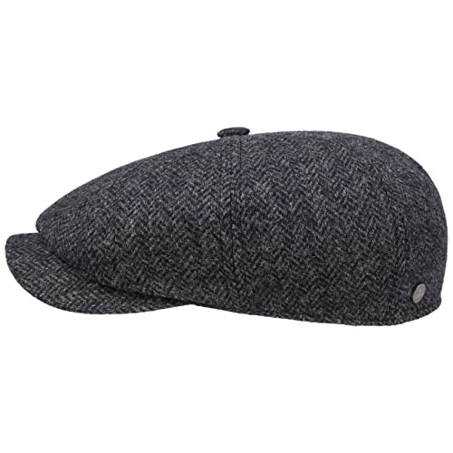 LIERYS Carlsen Wool Herringbone Flatcap Klassische Form Herren Fischgratmuster Made in EU Herbst Winter anthrazit 57 cm von LIERYS