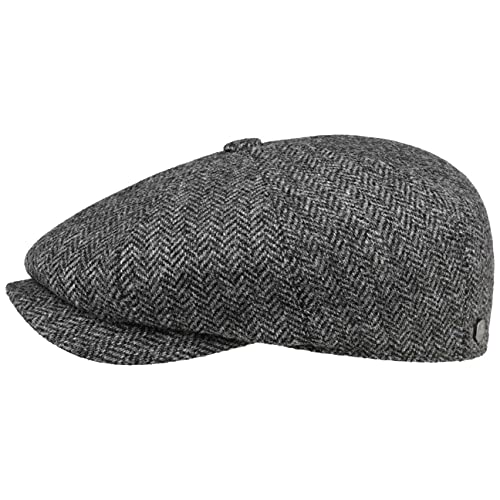 LIERYS Carlsen Wool Herringbone Flatcap Klassische Form Herren Fischgratmuster Made in EU Herbst Winter grau 59 cm von LIERYS