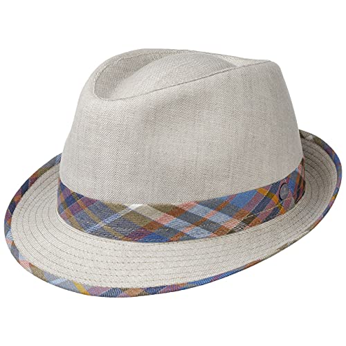 LIERYS Carsten Leinenhut Trilby Damen/Herren - Made in Italy - Strandhut aus 100% Leinen - Hut mit Karo-Hutband - Stoffhut mit Innenfutter aus Baumwolle - Frühjahr/Sommer beige 60 cm von LIERYS