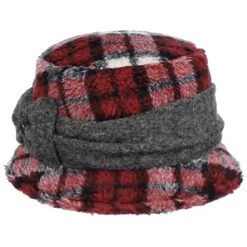 LIERYS Check Bucket Damenhut Roter Karierter Fischerhut mit Schleife Damen Herbst Winter Made in Italy rot One Size von LIERYS