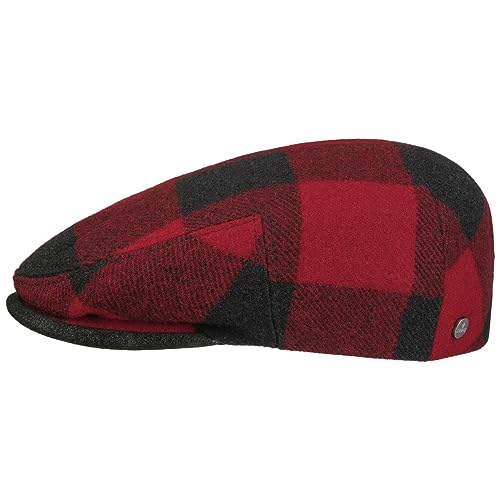 LIERYS Check Driver Flatcap Schirmmütze Schiebermütze Wollcap Herren - Made in The EU mit Schirm, Futter Herbst-Winter - 61 cm schwarz-rot von LIERYS