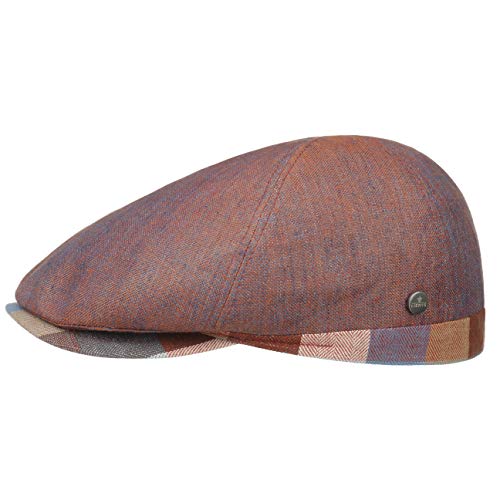 LIERYS Checked Edge Flatcap Herren Made in Italy Handmade Leichte Schirmmütze Baumwollfutter Modernes Muster Herrenmütze Schiebermütze Frühling Sommer rot 55 cm von LIERYS