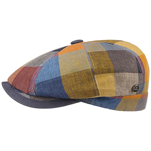 LIERYS City Bic Leder Piping Flatcap Herren - Hochwertige Leinencap gefüttert - Schirmmütze aus 100% Leinen - Made in Italy - Schiebermütze mit Karomuster - Mütze Frühjahr/Sommer bunt 59 cm von LIERYS