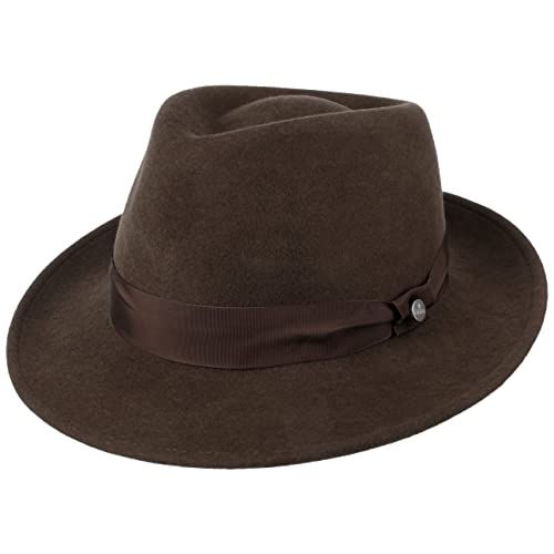 LIERYS City Filzhut - Wollfilzhut Damen/Herren - Hut aus Filz (Wollfilz) - Herrenhut wasserabweisend - Wollhut Packable - Bogarthut Sommer/Winter - Fedora Dunkelbraun L (58-59 cm) von LIERYS