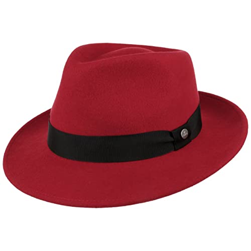 LIERYS City Filzhut - Wollfilzhut Damen/Herren - Hut aus Filz (Wollfilz) - Herrenhut wasserabweisend - Wollhut Packable - Bogarthut Sommer/Winter - Fedora rot XL (60-61 cm) von LIERYS