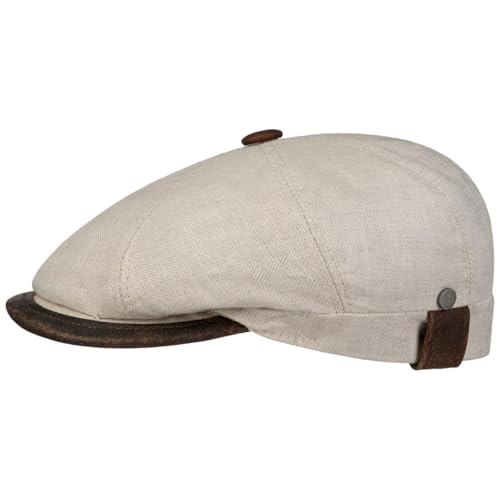 LIERYS City Leinen Flatcap Made in Italy Schirmmütze Herren Ledereinfass Frühjahr Sommer Natur-braun 59 cm von LIERYS