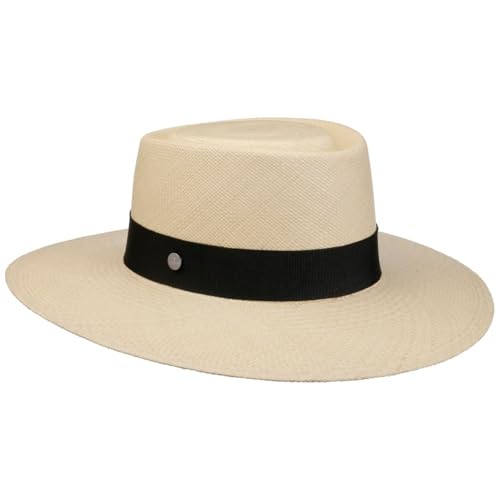 LIERYS Classic Bolero Panamahut Panamastrohhut Strohhut Sommerhut Sonnenhut Damenhut Herren - Made in Ecuador mit Ripsband Frühling-Sommer Sommer - S (55-56 cm) Natur-schwarz von LIERYS