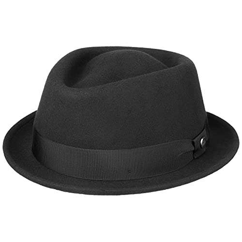 LIERYS Classic Porkpie Wollfilzhut Damen/Herren - Hut Made in Italy - Filzhut Wasserabweisend - Pork Pie Packable - Musikerhut Sommer/Winter schwarz XL (60-61 cm) von LIERYS
