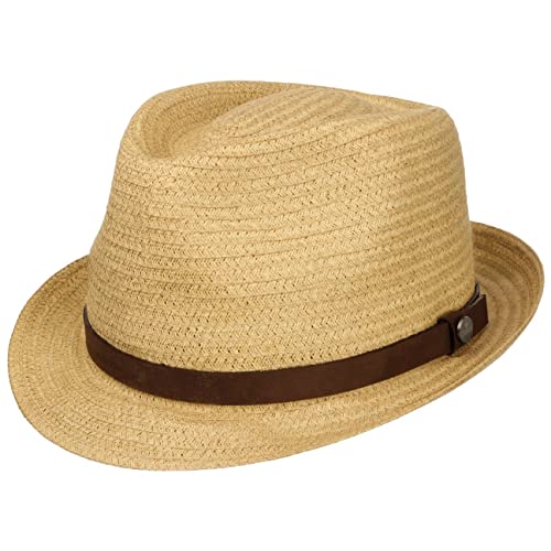 LIERYS Classic Toyo Trilby Strohhut Strohtrilby Sommerhut Sonnenhut Gartenhut Strandhut Damen/Herren - mit Lederband Frühling-Sommer - M (56-57 cm) Natur von LIERYS