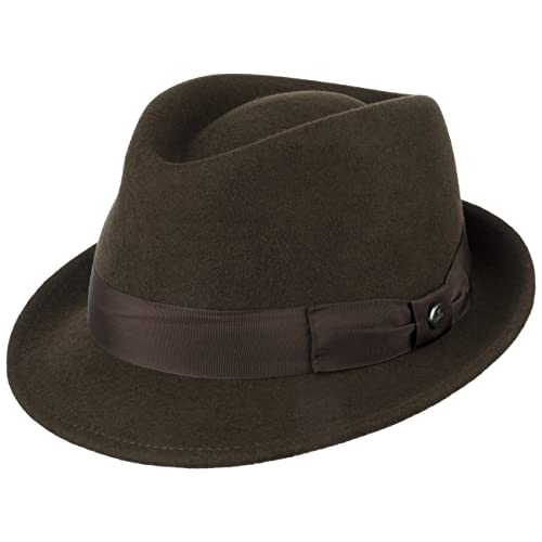 LIERYS Classic Wool Trilby Damen/Herren - Hut aus Wollfilz - Outdoorhut wasserabweisend - Regenhut Packable (knautschbar) - Filzhut Fedora Sommer/Winter Dunkelbraun L (58-59 cm) von LIERYS