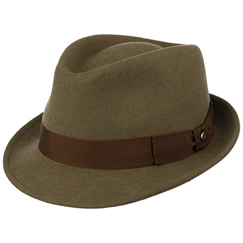 LIERYS Classic Wool Trilby Damen/Herren - Hut aus Wollfilz - Outdoorhut wasserabweisend - Regenhut Packable (knautschbar) - Filzhut Fedora Sommer/Winter Oliv L (58-59 cm) von LIERYS