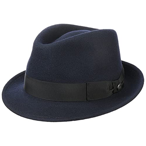 LIERYS Classic Wool Trilby Damen/Herren - Hut aus Wollfilz - Outdoorhut wasserabweisend - Regenhut Packable (knautschbar) - Filzhut Fedora Sommer/Winter blau M (56-57 cm) von LIERYS