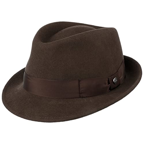 LIERYS Classic Wool Trilby Damen/Herren - Hut aus Wollfilz - Outdoorhut wasserabweisend - Regenhut Packable (knautschbar) - Filzhut Fedora Sommer/Winter braun L (58-59 cm) von LIERYS