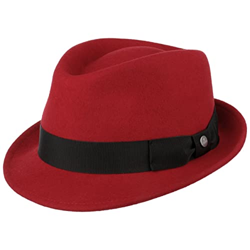 LIERYS Classic Wool Trilby Damen/Herren - Hut aus Wollfilz - Outdoorhut wasserabweisend - Regenhut Packable (knautschbar) - Filzhut Fedora Sommer/Winter dunkelrot L (58-59 cm) von LIERYS