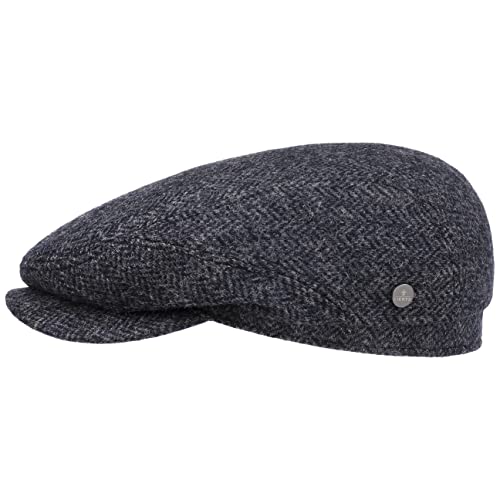 LIERYS Crimson Wool Herringbone Flatcap - Made in EU - 100% Wolle - mehrfarbige Fischgratmütze - Herrenmütze Herbst/Winter dunkelblau 56 cm von LIERYS