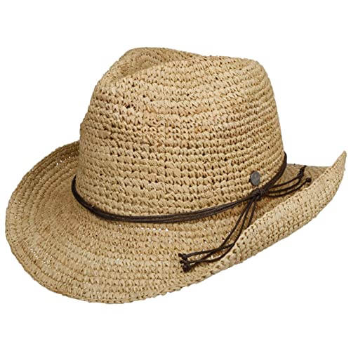 LIERYS Crochet Raffia Westernhut Sonnenhut Strohhut Cowboy Strandhut Damen/Herren - Frühling-Sommer - M (56-57 cm) Natur von LIERYS