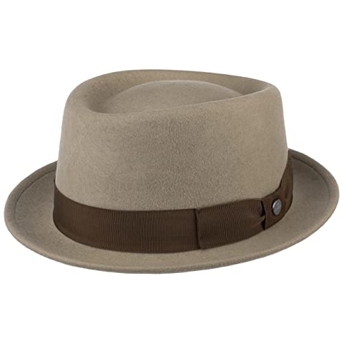 LIERYS Crushable Pork Pie Hut Herren/Damen - Hut aus 100% Wollfilz - Wasserabweisender Filzhut - Mit Garniturband - Made in Italy - Herbst/Winter beige 60 cm von LIERYS