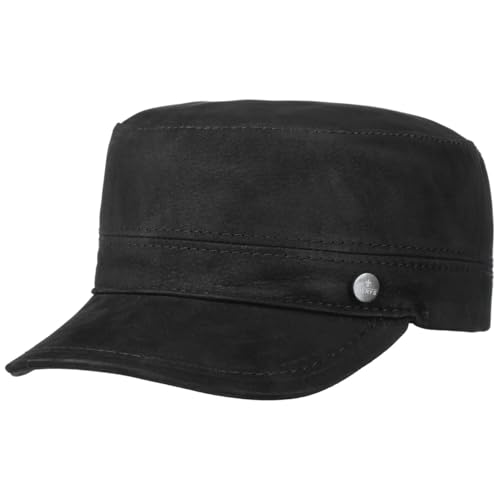 LIERYS Cubano Leder Armycap Militärstil Veloursleder Fullcap Schwarz Unisex Frühjahr/Sommer/Herbst/Winter schwarz 58 cm von LIERYS