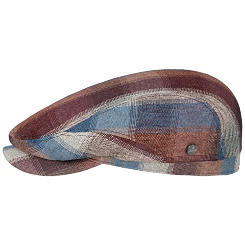 LIERYS Danville Silk Check Flatcap Schirmmütze Schiebermütze Karocap Leinencap Herren - Made in The EU mit Schirm, Futter Frühling-Sommer Herbst-Winter - XL (60-61 cm) blau-rot von LIERYS