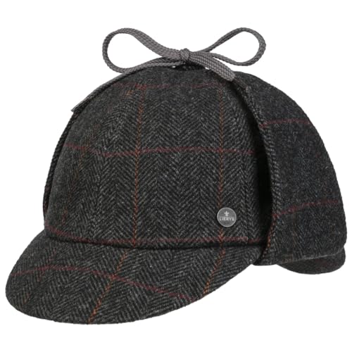 LIERYS Deerstalker Check Cap - Klassische Jagdmütze - Wollcap mit Ohrenklappen für Herren - Made in Germany - Herbst/Winter schwarz-grau 59 cm von LIERYS