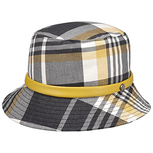 LIERYS Elenora Check Stoffhut Damen Made in Italy Handarbeit 90% Baumwolle Größenverstellbar Packable Fischerhut Herbst Winter gelb One Size von LIERYS