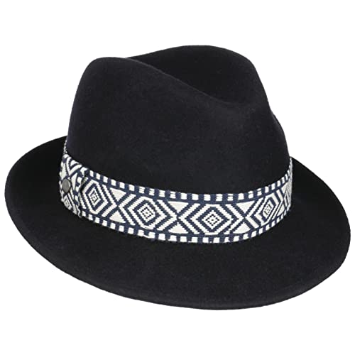 LIERYS Ethno Band Filzhut Wollhut Wollfilzhut Damenhut Fedora Damen - Made in Italy Herbst-Winter - L (58-59 cm) dunkelblau von LIERYS