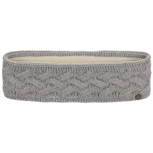 LIERYS Fauske Stirnband Damen mit Schurwolle 55-60 cm - Made in Germany - 10,5 cm breit - Innenfutter aus Fleece - Headband mit geflochtenem Strickmuster - Herbst/Winter hellgrau One Size von LIERYS