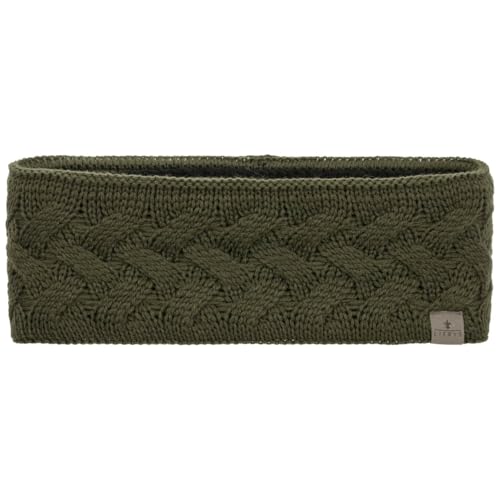 LIERYS Fauske Stirnband Damen mit Schurwolle 55-60 cm - Made in Germany - 10,5 cm breit - Innenfutter aus Fleece - Headband mit geflochtenem Strickmuster - Herbst/Winter oliv One Size von LIERYS