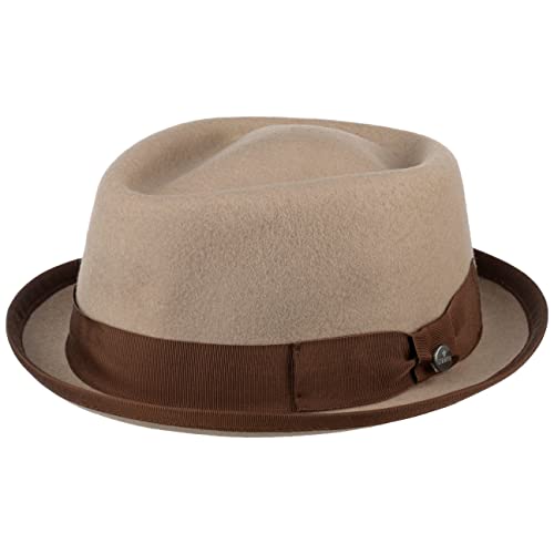 LIERYS Fedora Pork Pie Filzhut Hut Wollfilzhut Wollhut Filzhüte Herrenhut (L (58-59 cm) - beige) von LIERYS