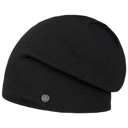 LIERYS Fine Merino Long Beanie Herren/Damen/Kinder (Länge: 30 cm) - Made in Germany - Strickmütze aus Merinowolle - Wintermütze in One Size (54-61 cm) - Herrenmütze Herbst/Winter schwarz One Size von LIERYS