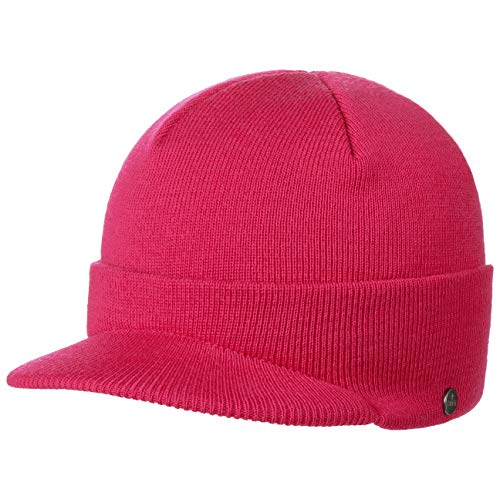 LIERYS Fine Merino Strickcap Damen Herren Wintermütze aus Merinowolle Mütze mit Schirm Herbst Winter pink One Size von LIERYS