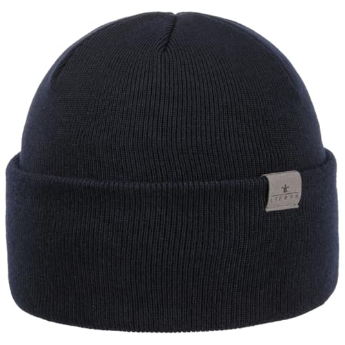 LIERYS Fine Merino Strickmütze Damen/Herren mit Umschlag - Wintermütze aus Merinowolle - Made in Germany - gestrickte Mütze als Oversize Beanie tragbar - One Size 54-61 cm - Winter blau One Size von LIERYS