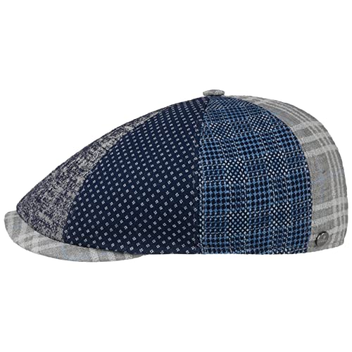 LIERYS Galles Patchwork Flatcap Schiebermütze Herren Frühjahr Sommer Mit Stretchfutterband blau-grau 56 cm von LIERYS