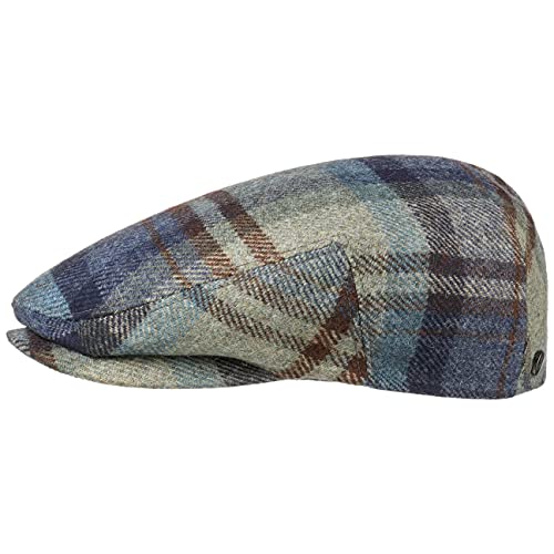 LIERYS Glaston Wool Check Flatcap Damen/Herren - Made in The EU - Cap aus 100% Wolle - Schiebermütze gefüttert mit Baumwolle - Verschiedene Größen (55-63 cm) - Mütze Herbst/Winter blau 61 cm von LIERYS