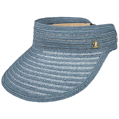LIERYS Gold Jana Hanfvisor mit Musterband Damen One Size (53-57 cm) - Made in Italy - Handmade - Luftige Visor-Cap aus Stroh & Baumwolle - Moderner Strohvisor Frühling/Sommer blau One Size von LIERYS